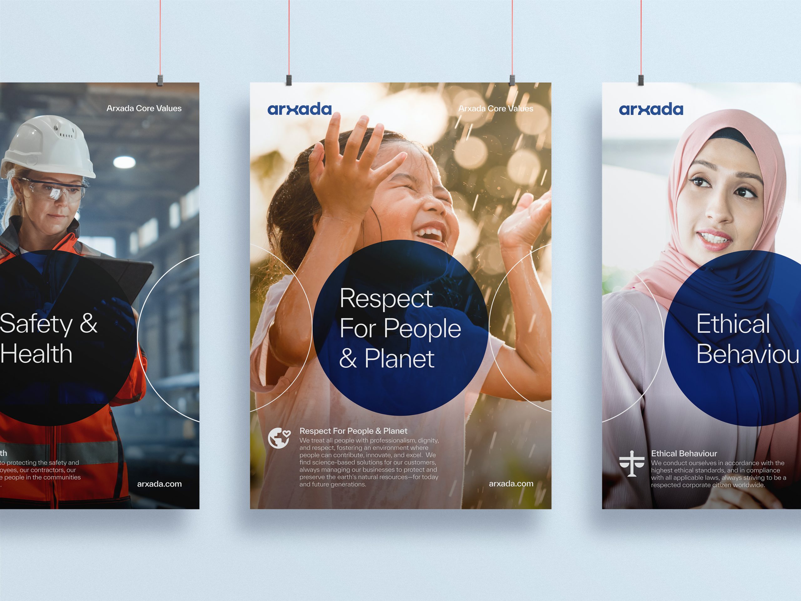 Visuals of Arxada's Purpose and Value posters.